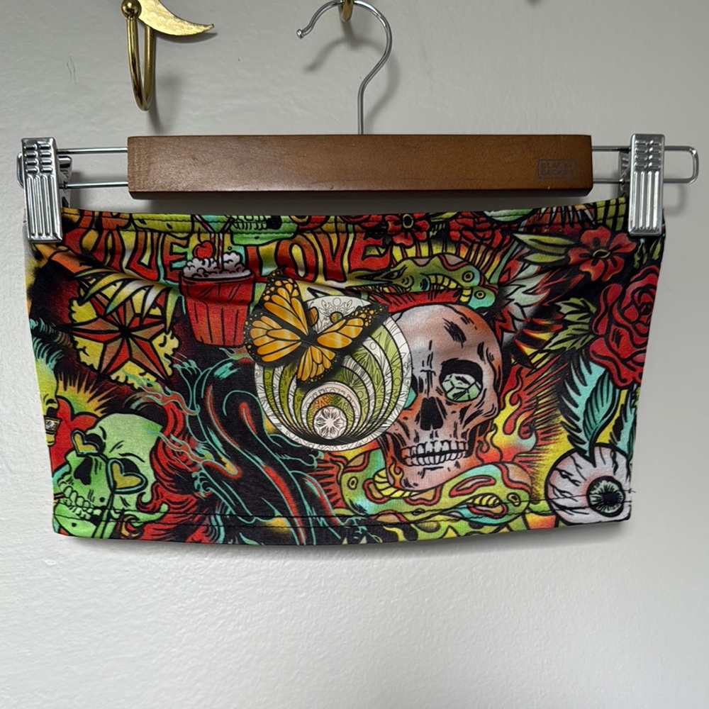 Vibrant Skull and Butterfly Bassnectar Crop Top